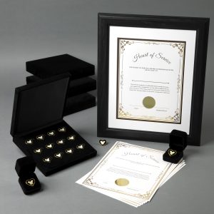 Bulk set of Heart of Service pins in velvet box packaging for funeral service volunteer gifts and veteran recognitions